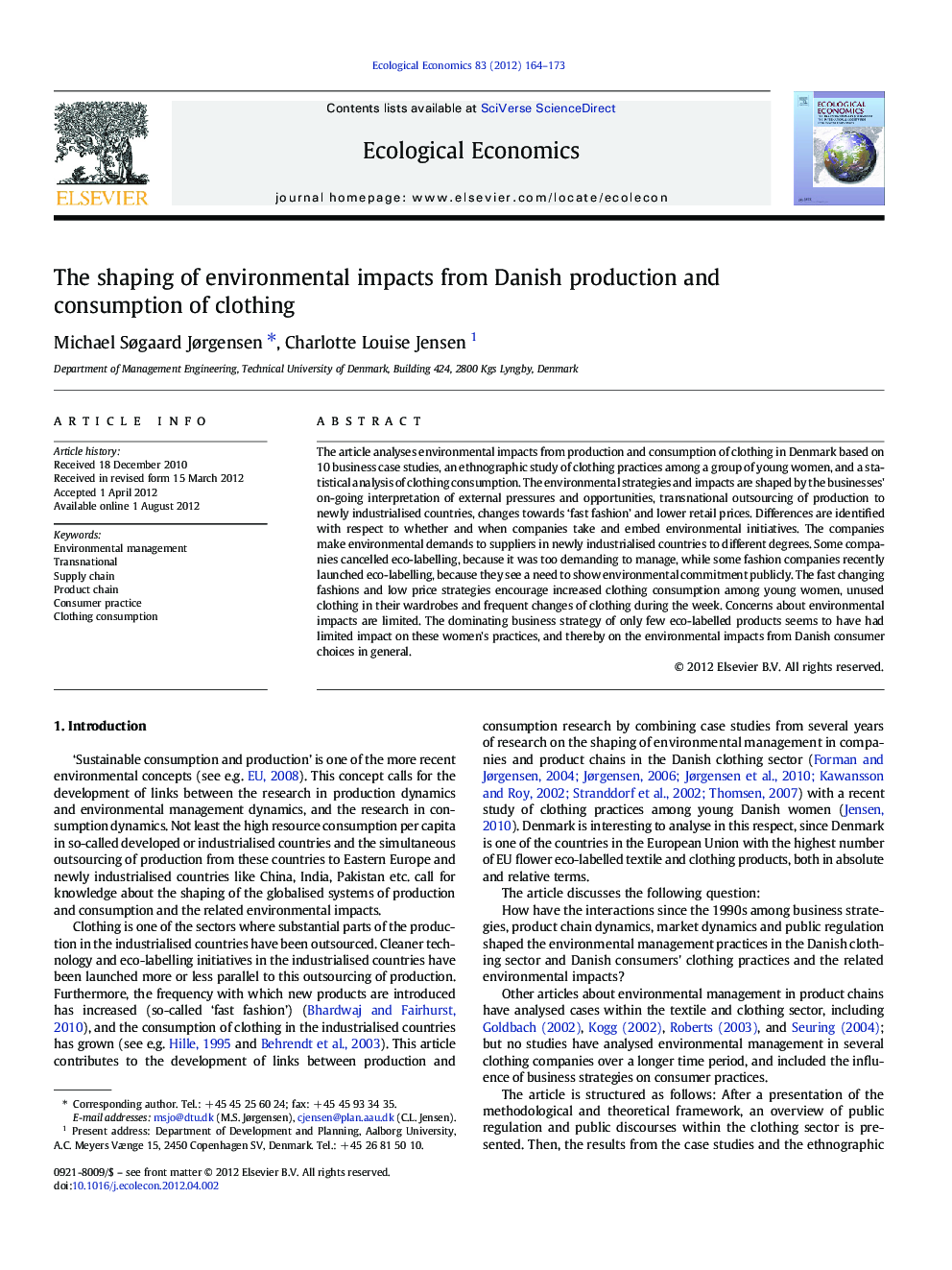 The shaping of environmental impacts from Danish production and consumption of clothing