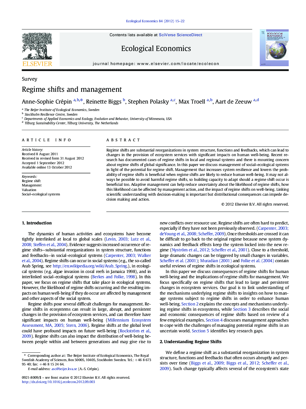 Regime shifts and management