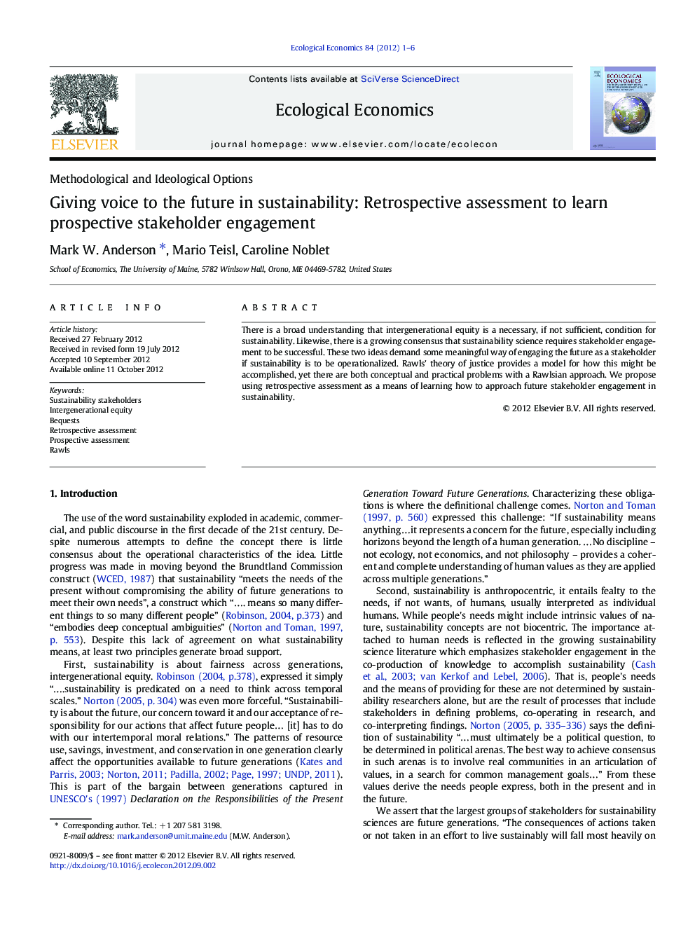 Giving voice to the future in sustainability: Retrospective assessment to learn prospective stakeholder engagement