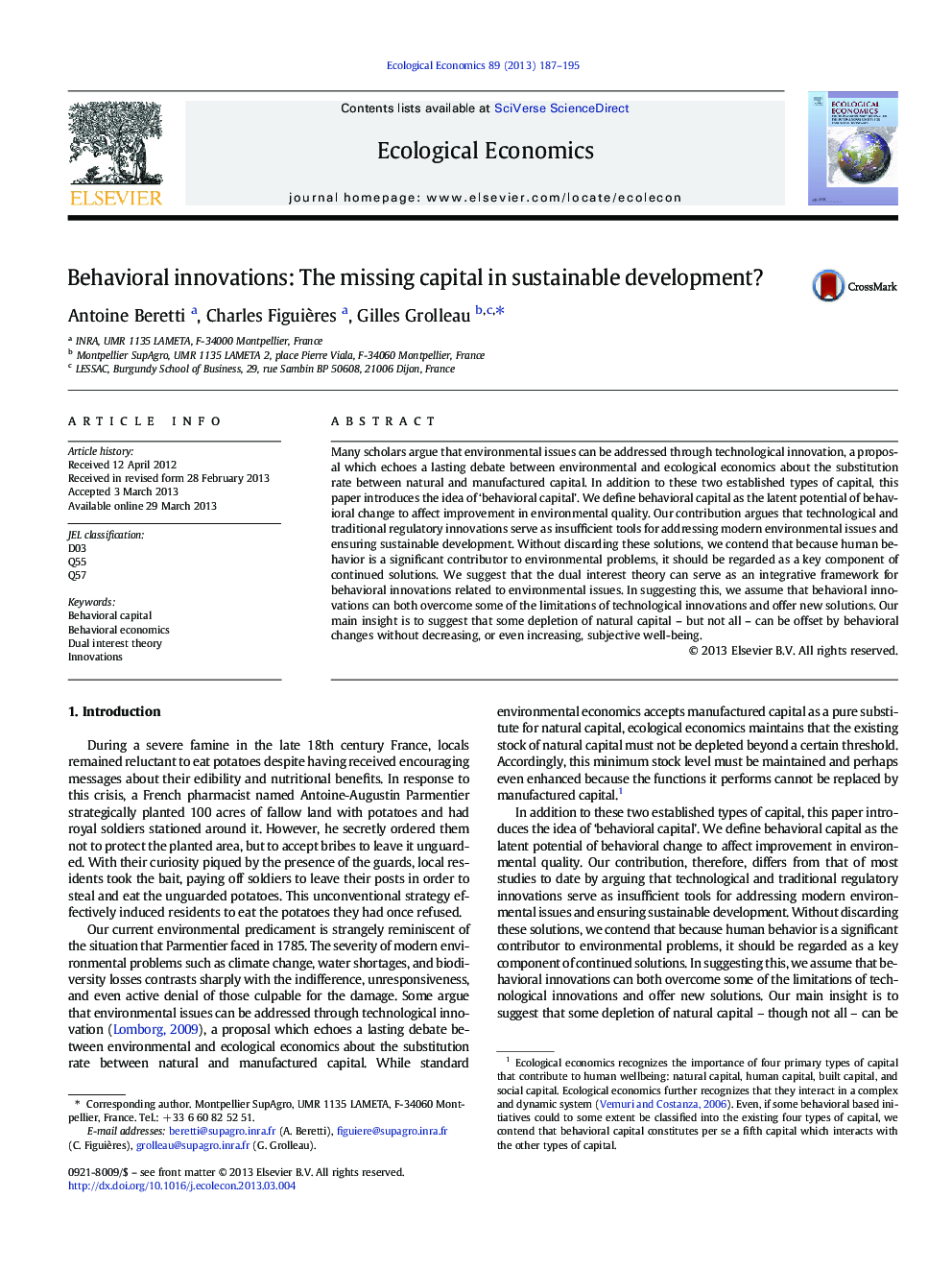 Behavioral innovations: The missing capital in sustainable development?