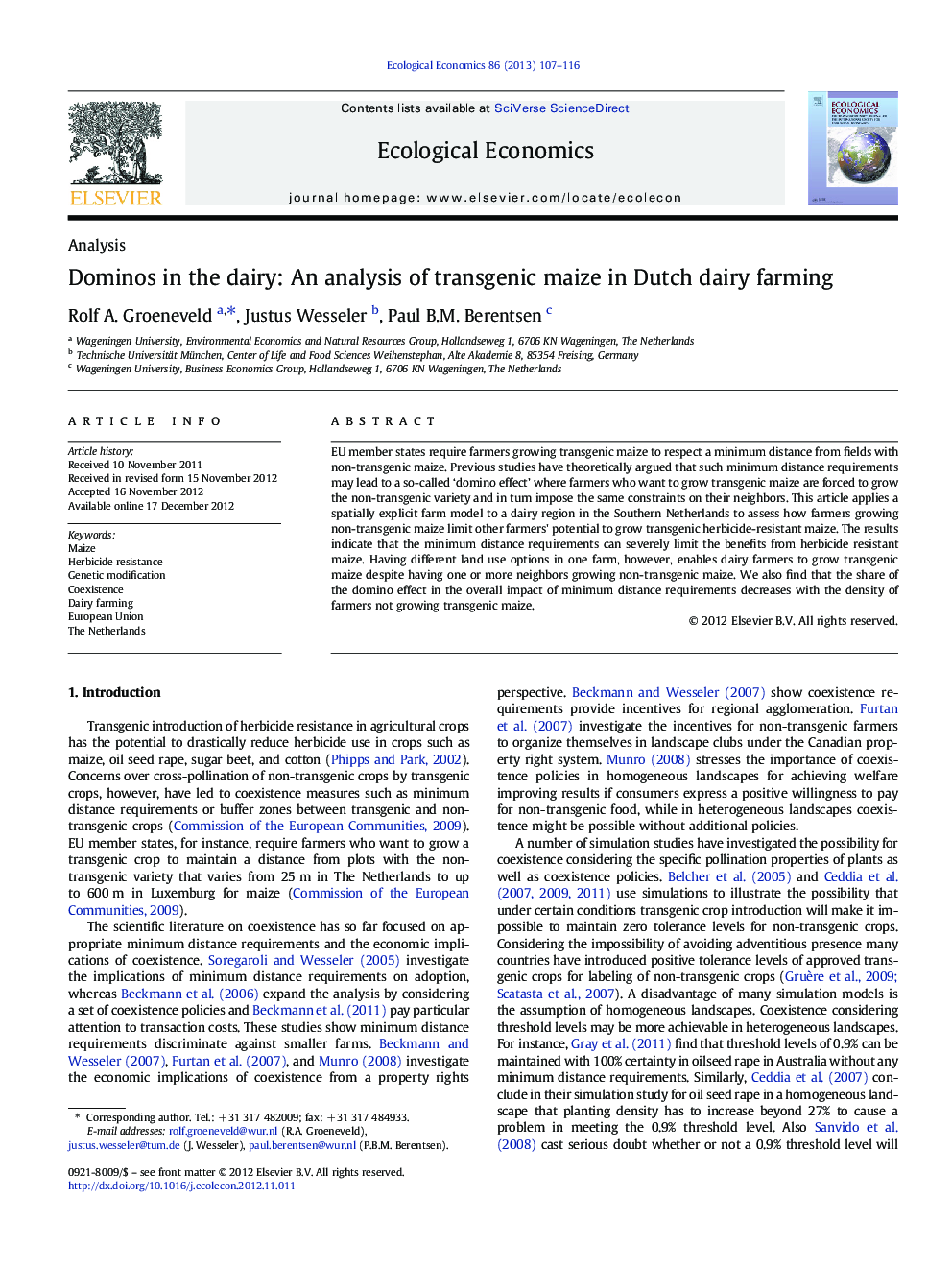 Dominos in the dairy: An analysis of transgenic maize in Dutch dairy farming