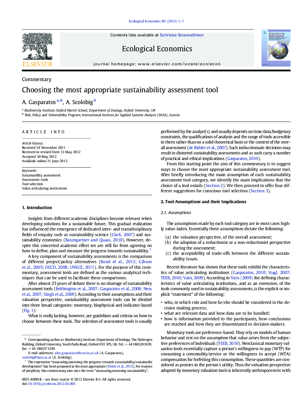 Choosing the most appropriate sustainability assessment tool