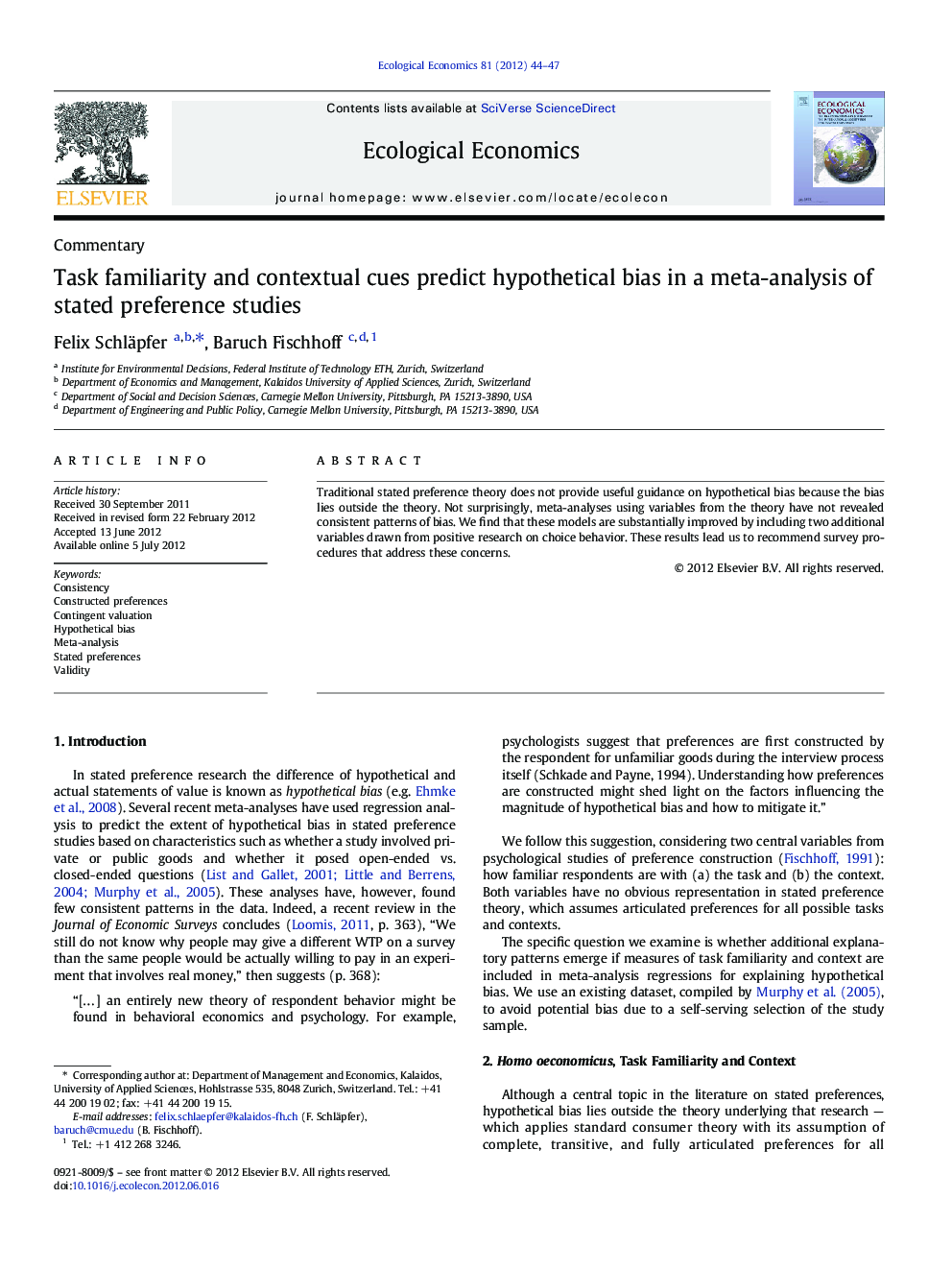 Task familiarity and contextual cues predict hypothetical bias in a meta-analysis of stated preference studies