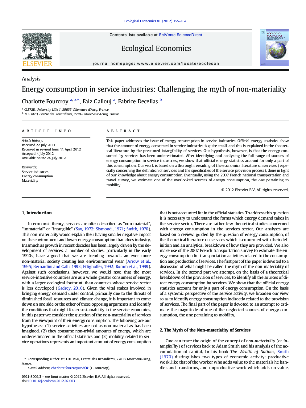 Energy consumption in service industries: Challenging the myth of non-materiality