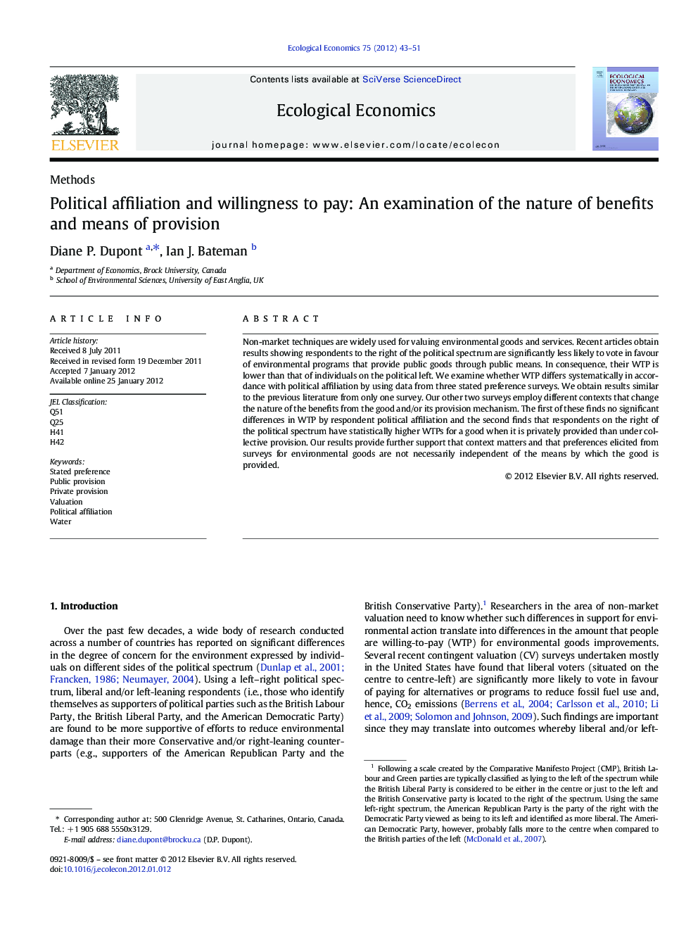 Political affiliation and willingness to pay: An examination of the nature of benefits and means of provision