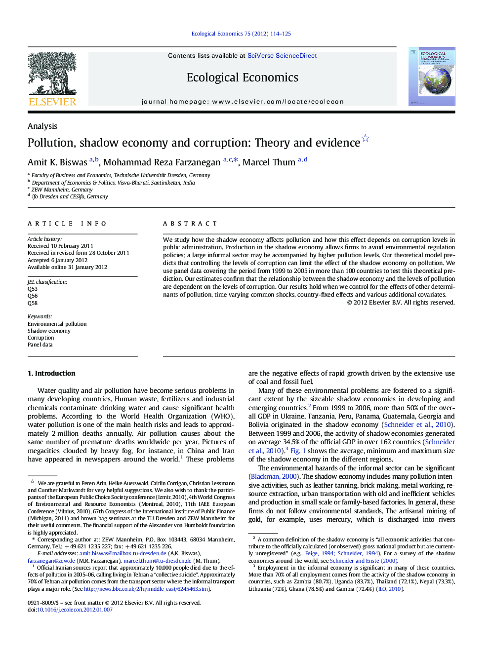 Pollution, shadow economy and corruption: Theory and evidence