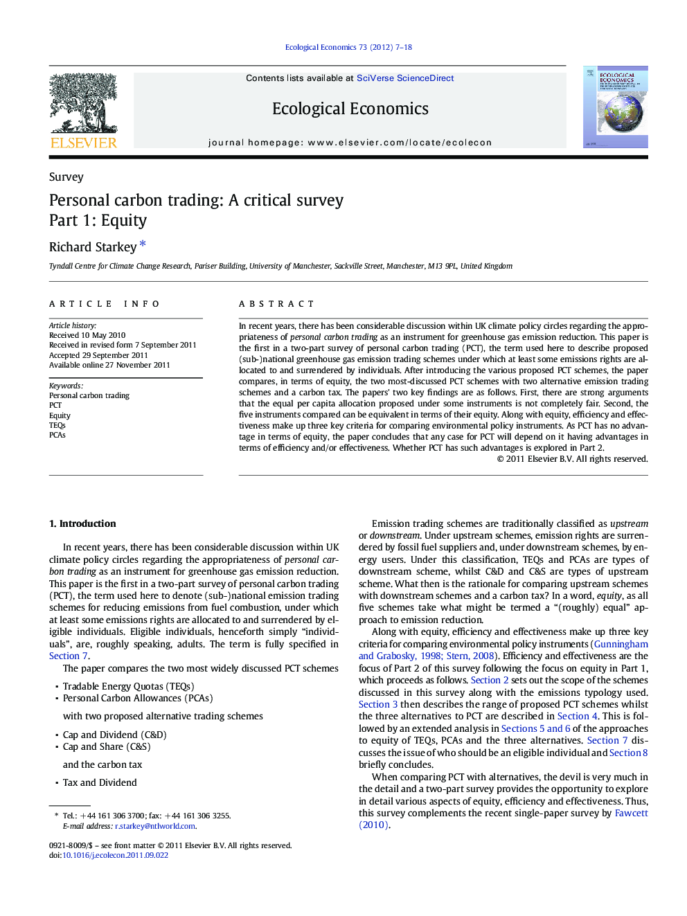 Personal carbon trading: A critical survey: Part 1: Equity