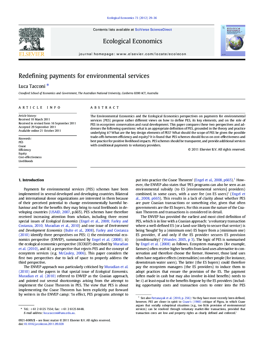 Redefining payments for environmental services