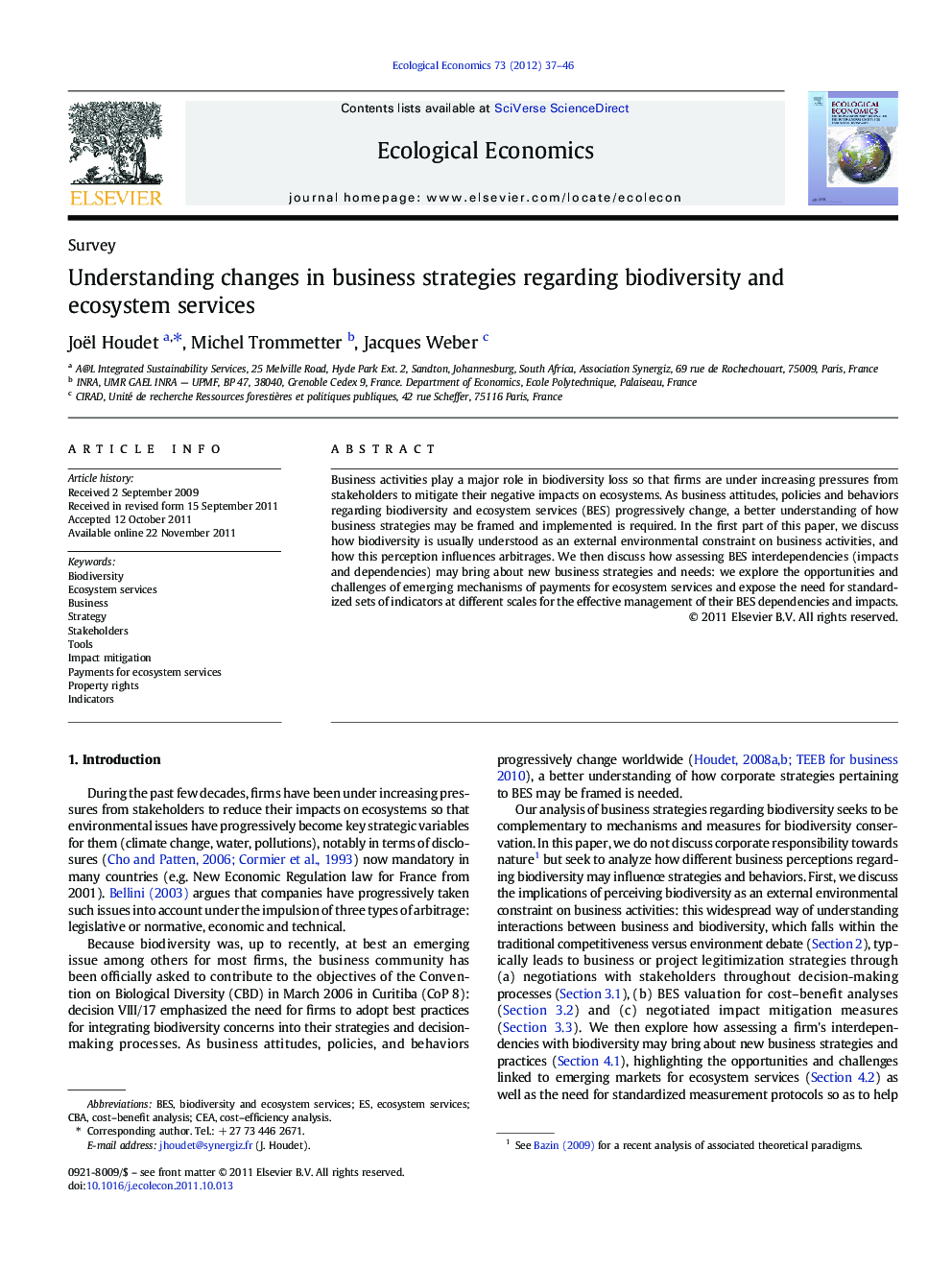 Understanding changes in business strategies regarding biodiversity and ecosystem services