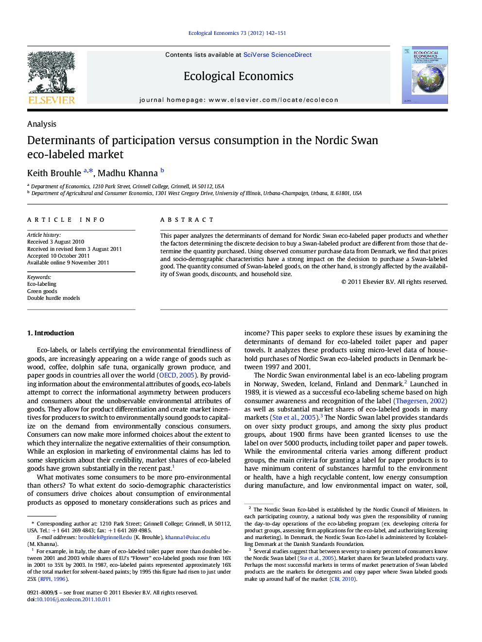 Determinants of participation versus consumption in the Nordic Swan eco-labeled market