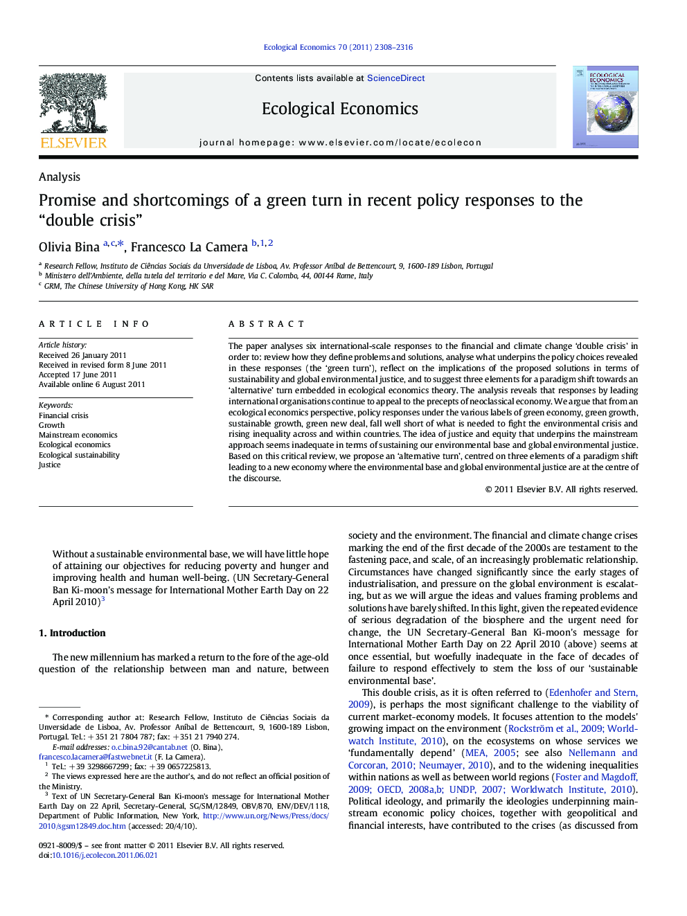 Promise and shortcomings of a green turn in recent policy responses to the “double crisis”