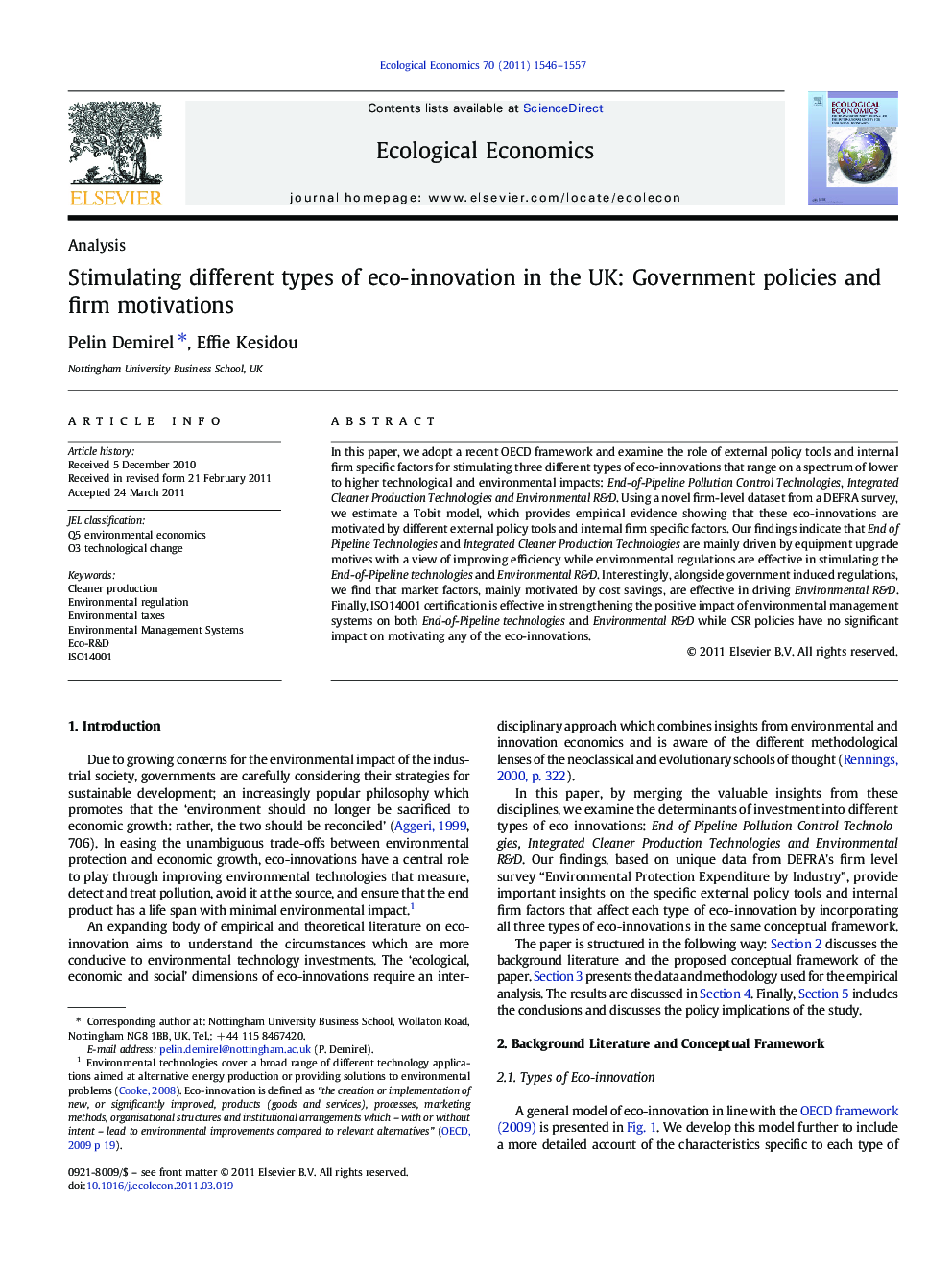 Stimulating different types of eco-innovation in the UK: Government policies and firm motivations