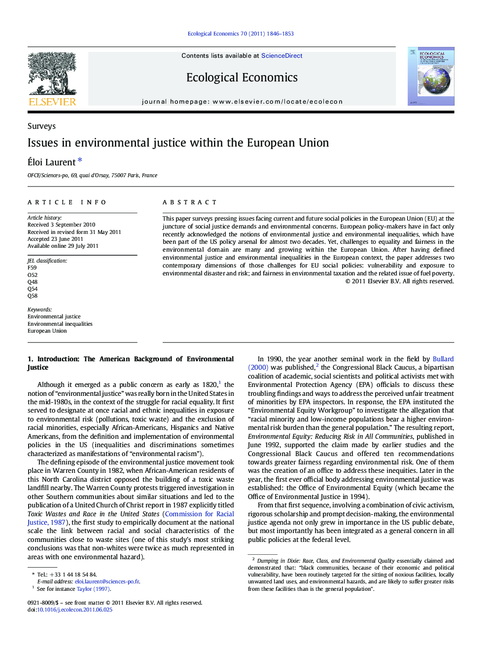 Issues in environmental justice within the European Union