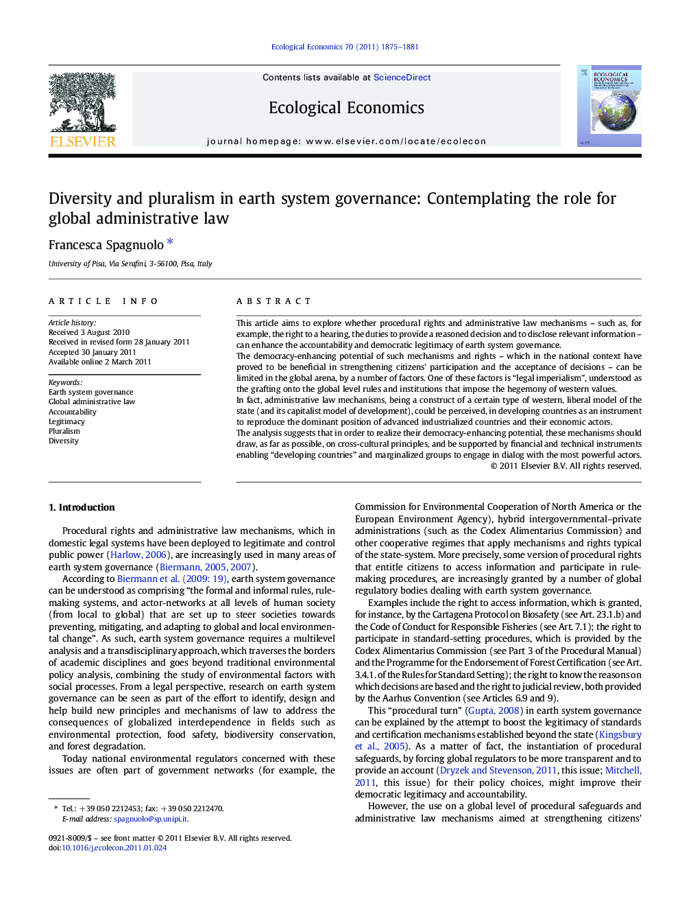 Diversity and pluralism in earth system governance: Contemplating the role for global administrative law