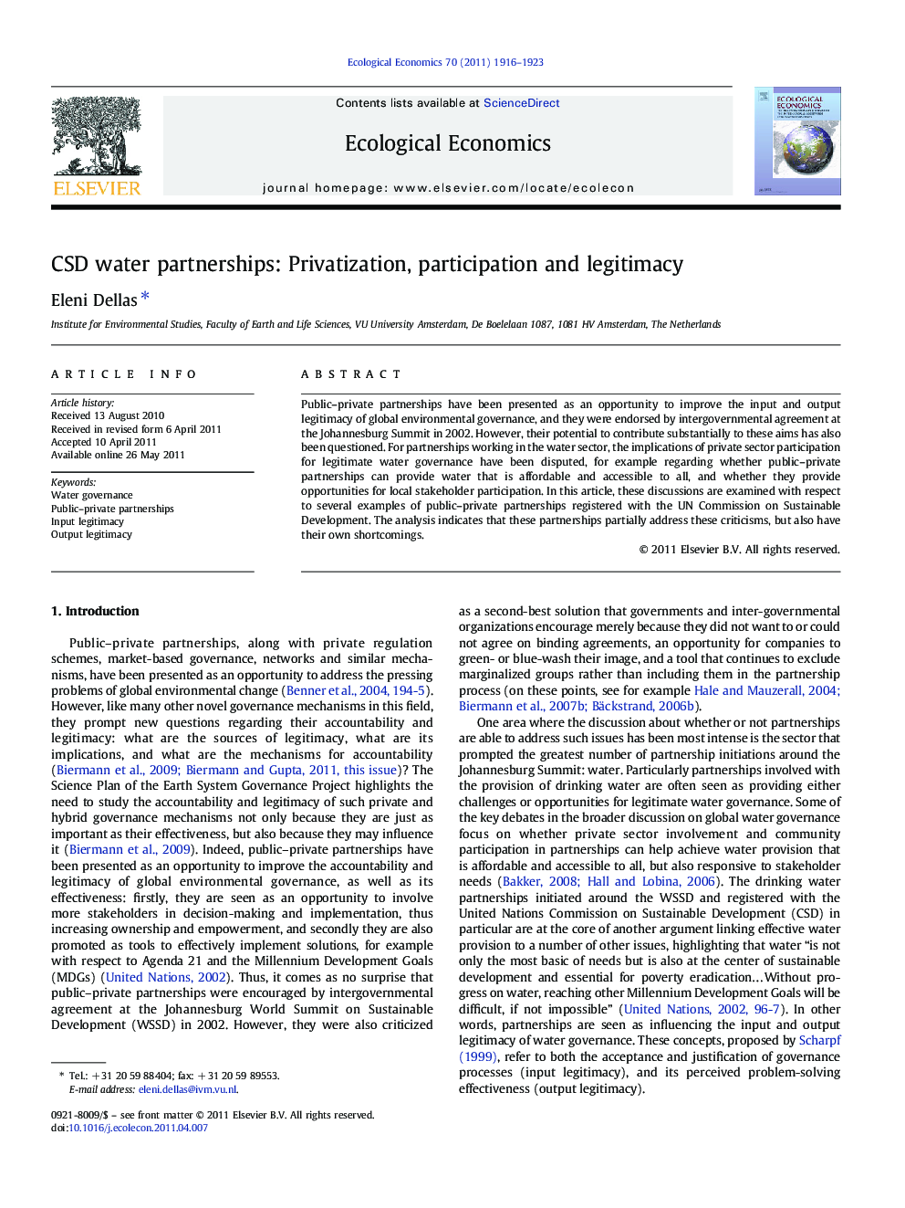 CSD water partnerships: Privatization, participation and legitimacy