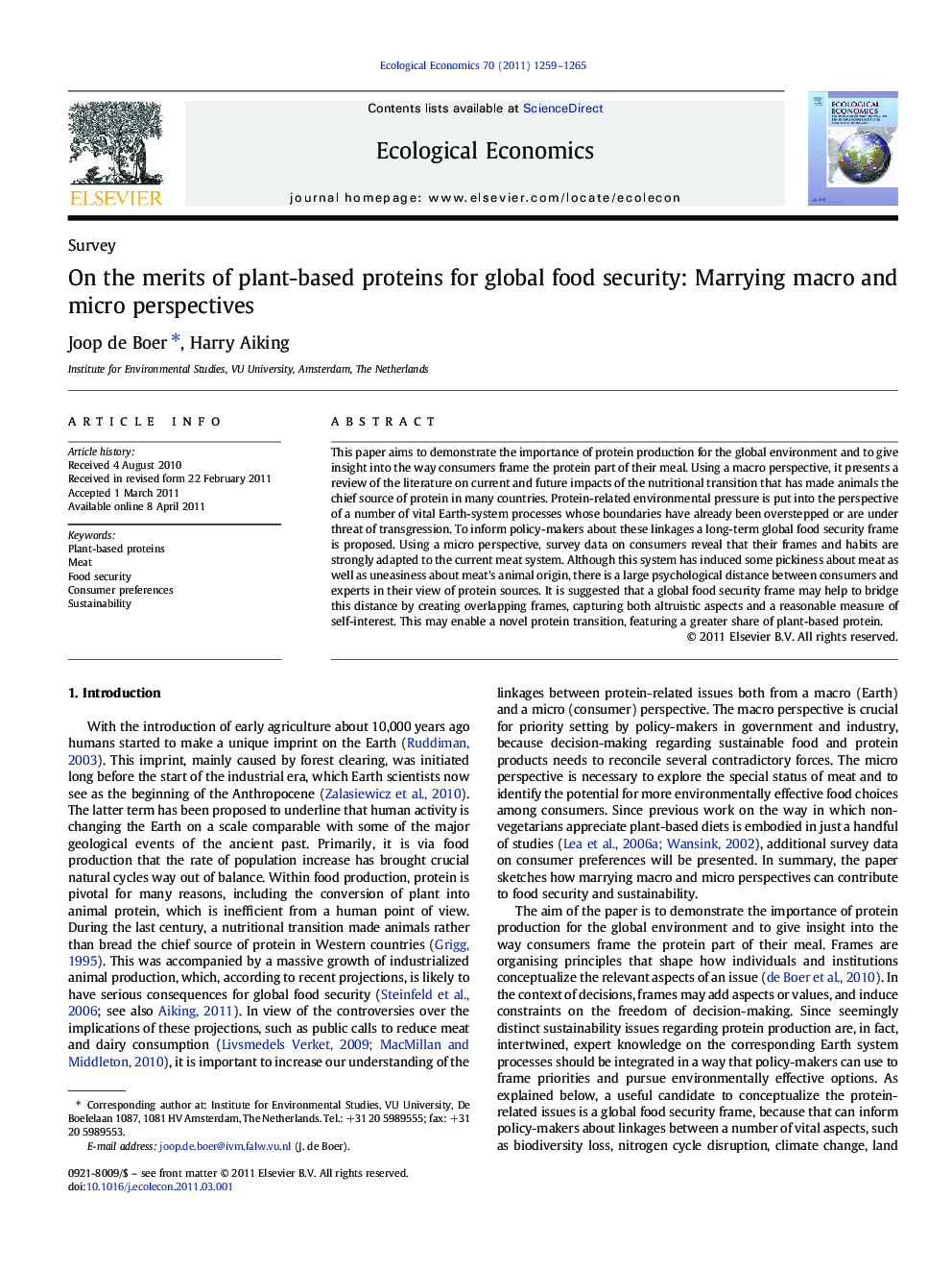 On the merits of plant-based proteins for global food security: Marrying macro and micro perspectives