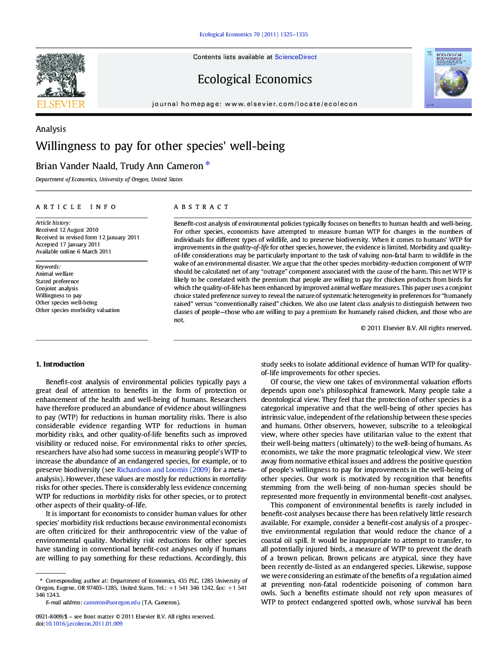 AnalysisWillingness to pay for other species' well-being