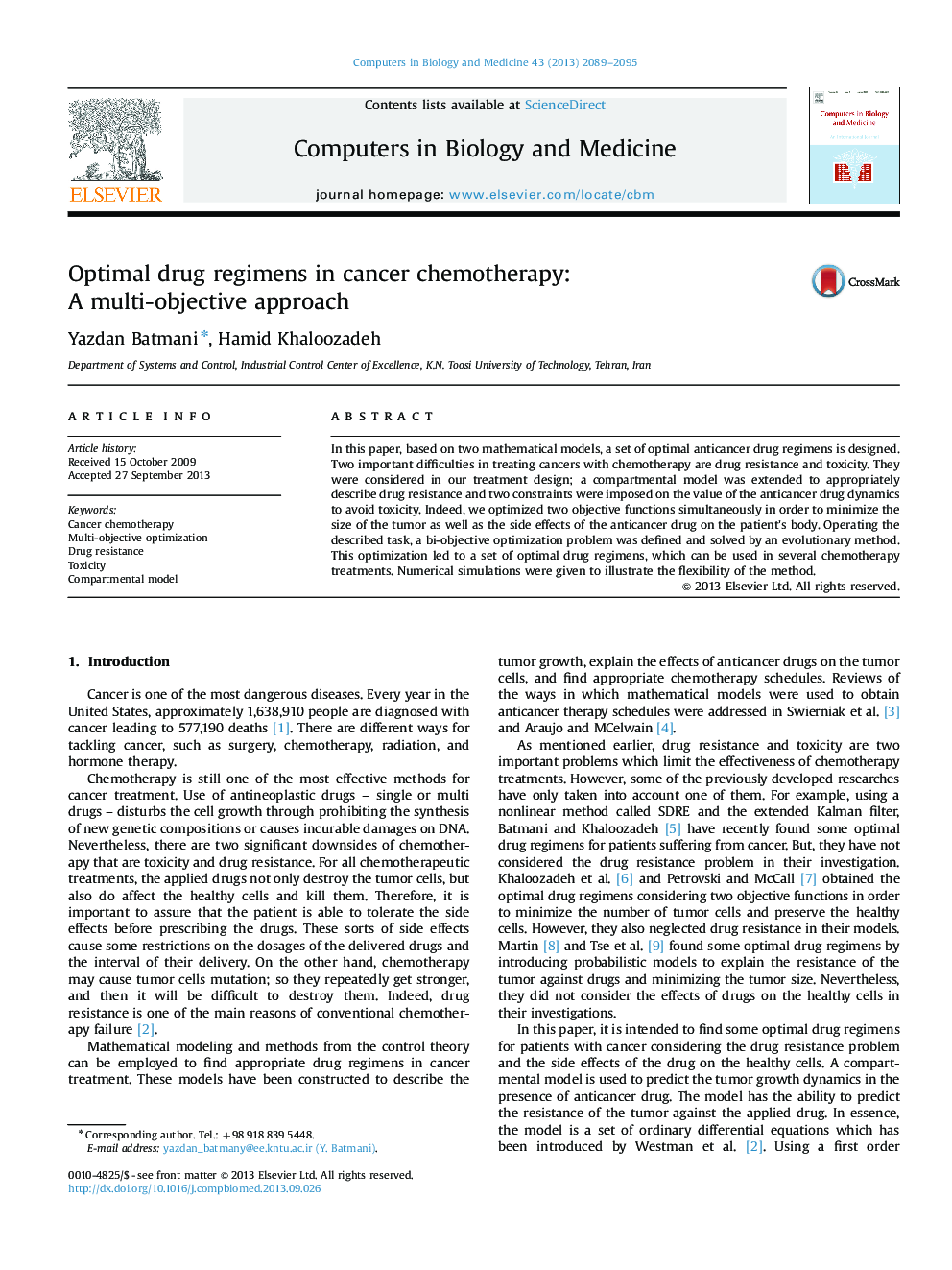 Optimal drug regimens in cancer chemotherapy: A multi-objective approach