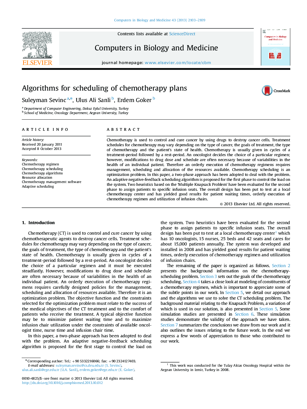 Algorithms for scheduling of chemotherapy plans