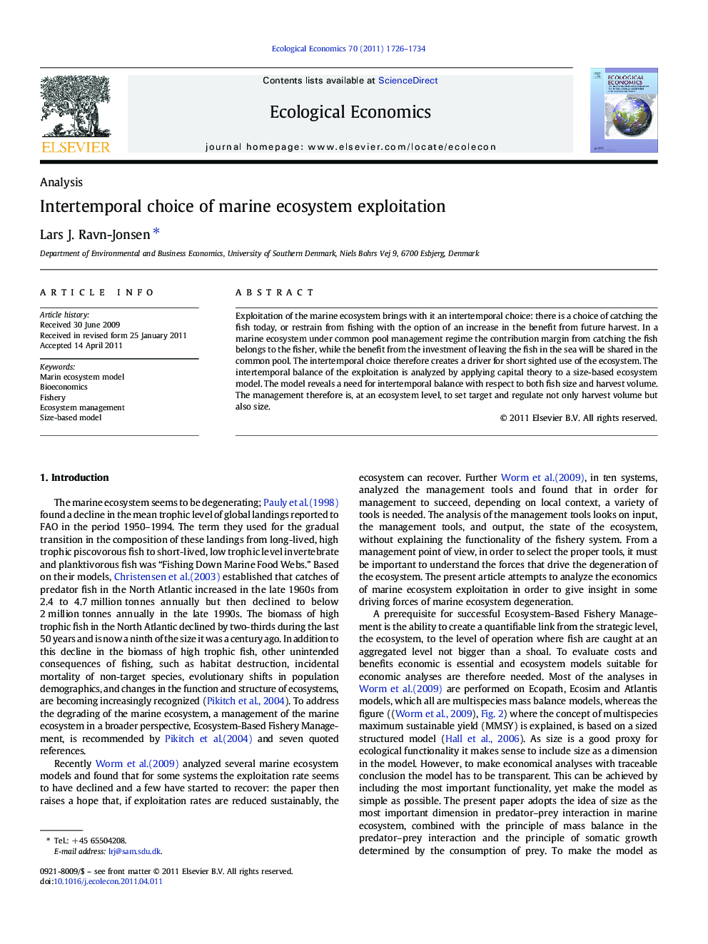 عکس صفحه اول مقاله: Intertemporal choice of marine ecosystem exploitation Intertemporal choice of marine ecosystem exploitation