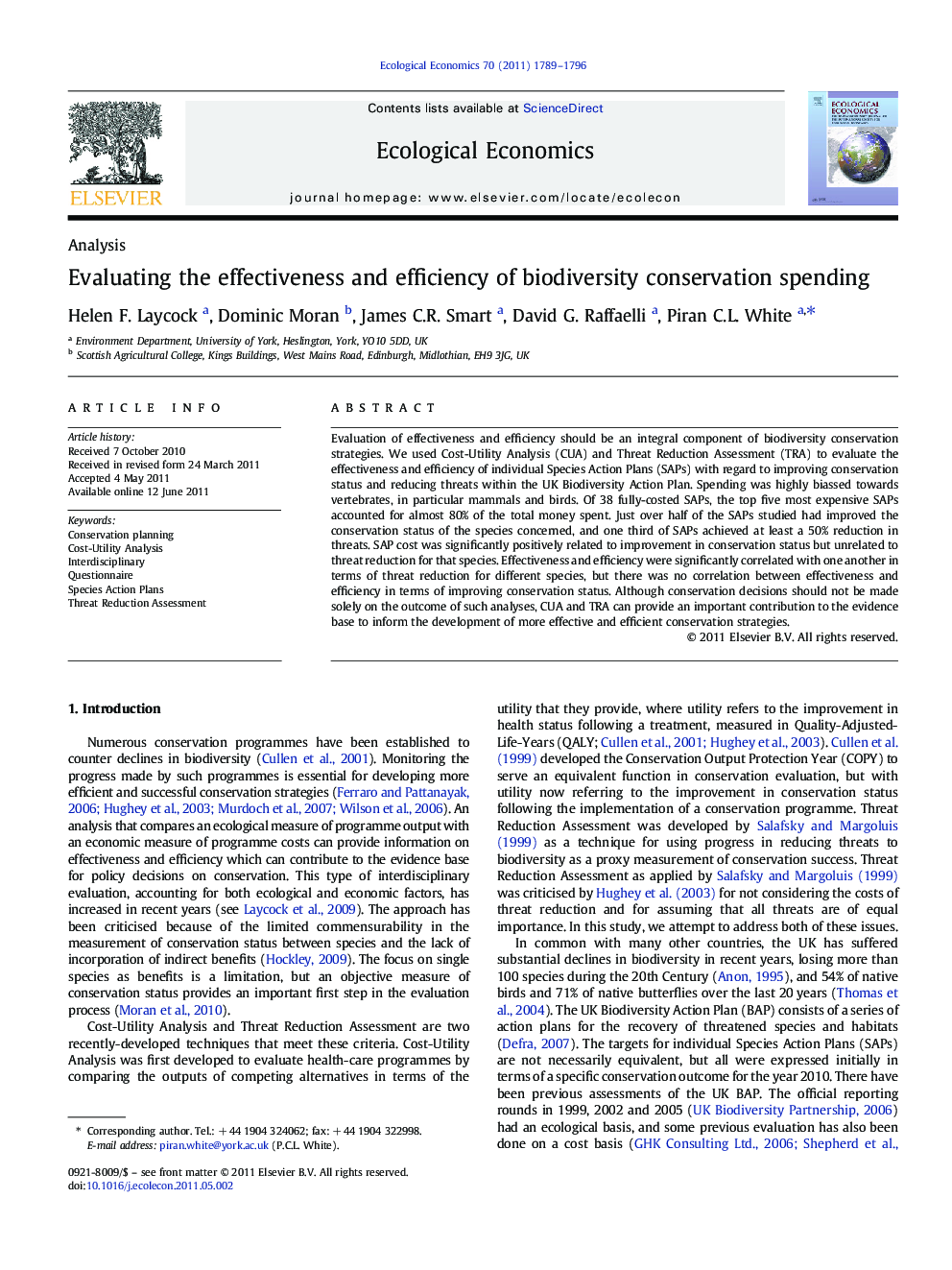 Evaluating the effectiveness and efficiency of biodiversity conservation spending