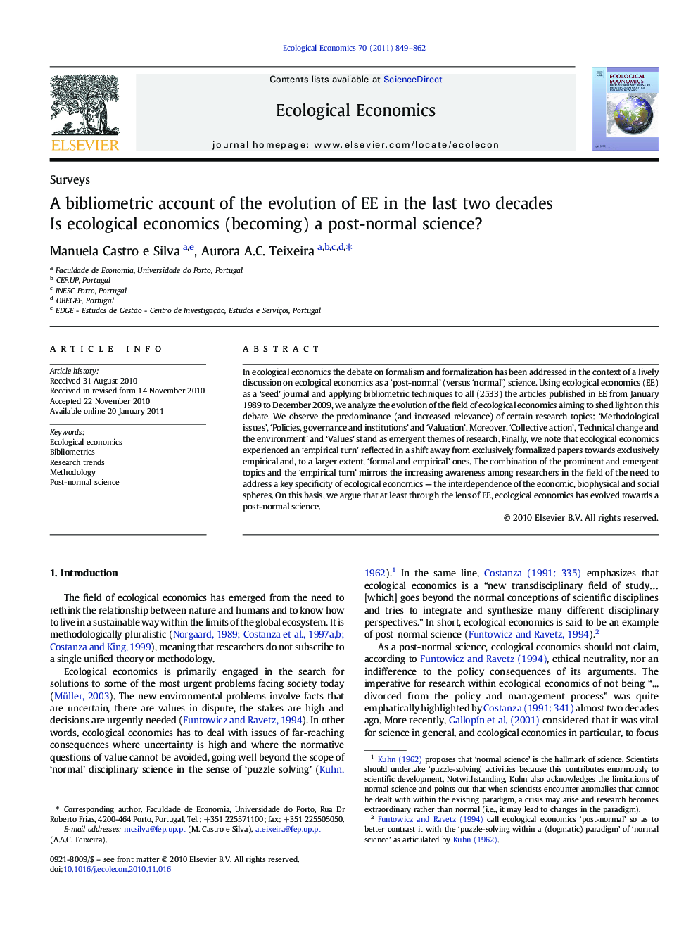 A bibliometric account of the evolution of EE in the last two decades