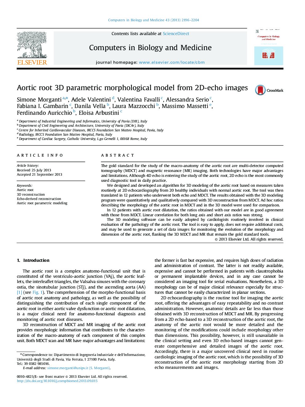 Aortic root 3D parametric morphological model from 2D-echo images