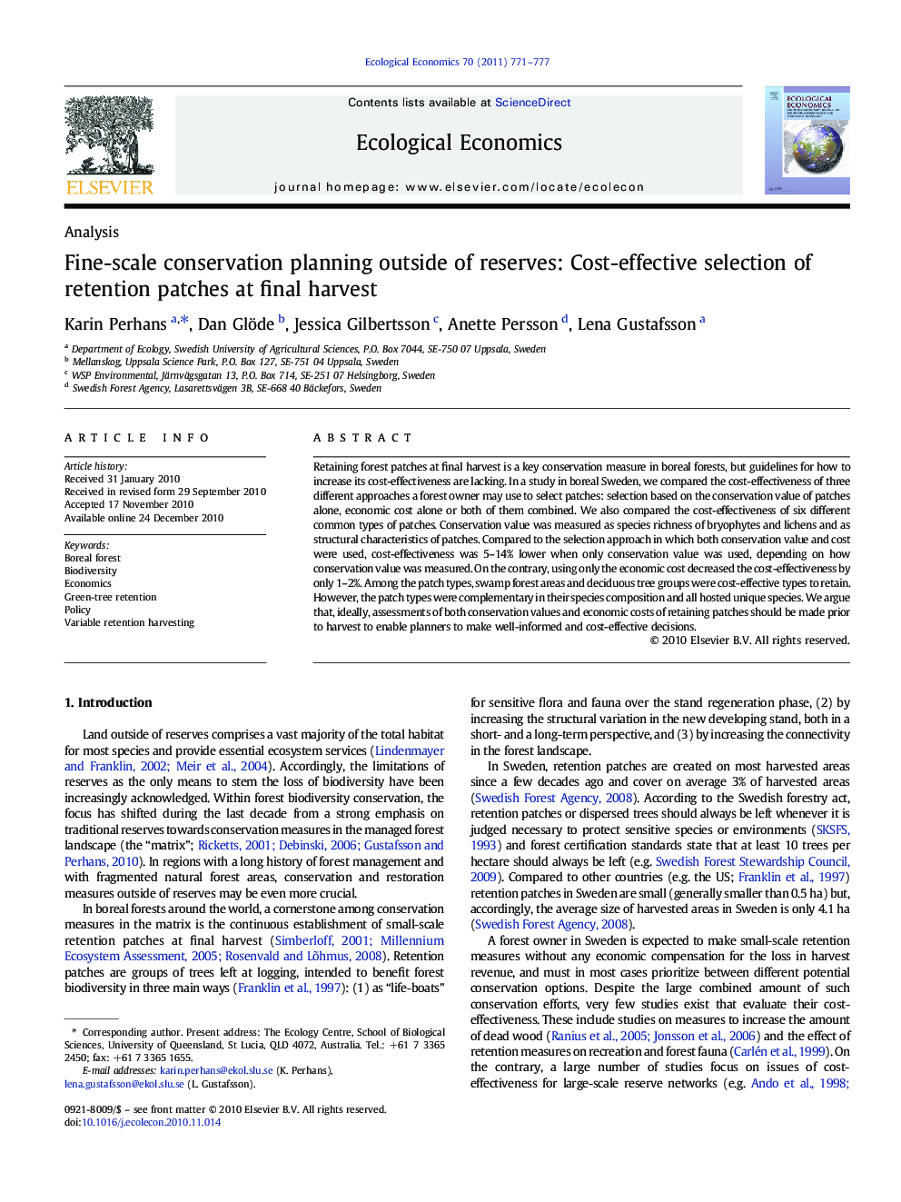 Fine-scale conservation planning outside of reserves: Cost-effective selection of retention patches at final harvest