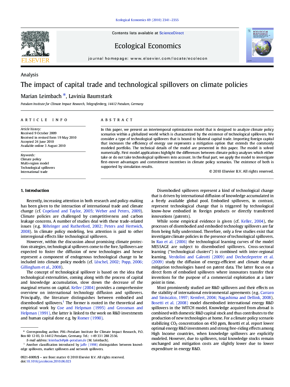 The impact of capital trade and technological spillovers on climate policies