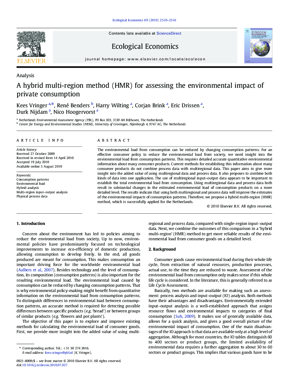 A hybrid multi-region method (HMR) for assessing the environmental impact of private consumption