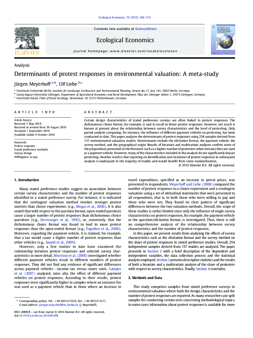 Determinants of protest responses in environmental valuation: A meta-study