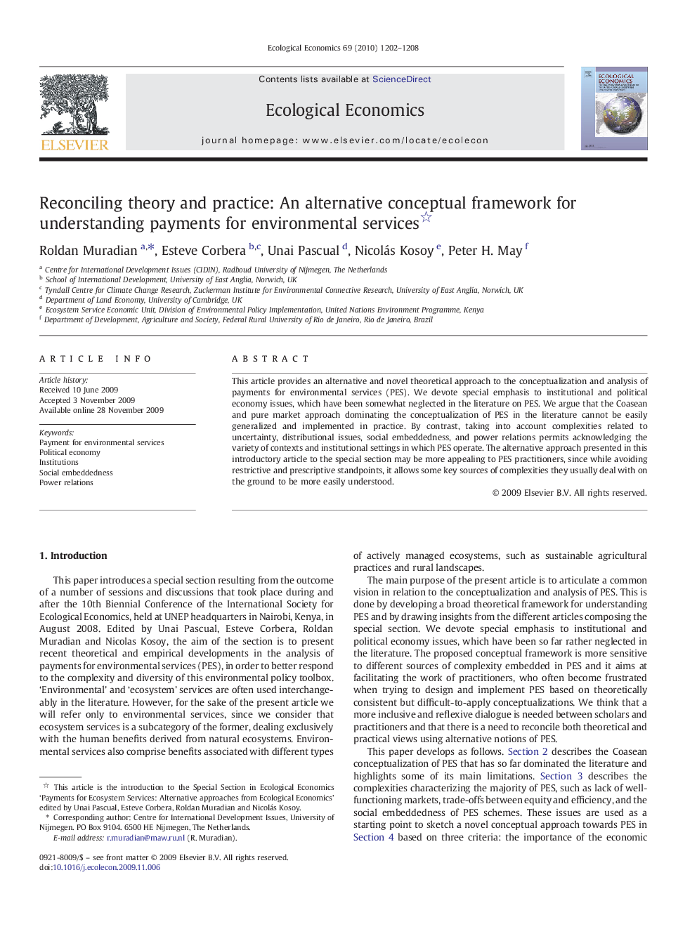 Reconciling theory and practice: An alternative conceptual framework for understanding payments for environmental services