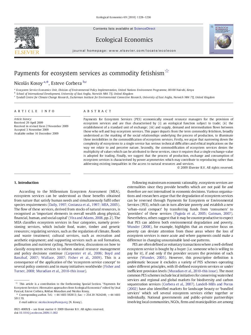عکس صفحه اول مقاله: Payments for ecosystem services as commodity fetishism Payments for ecosystem services as commodity fetishism