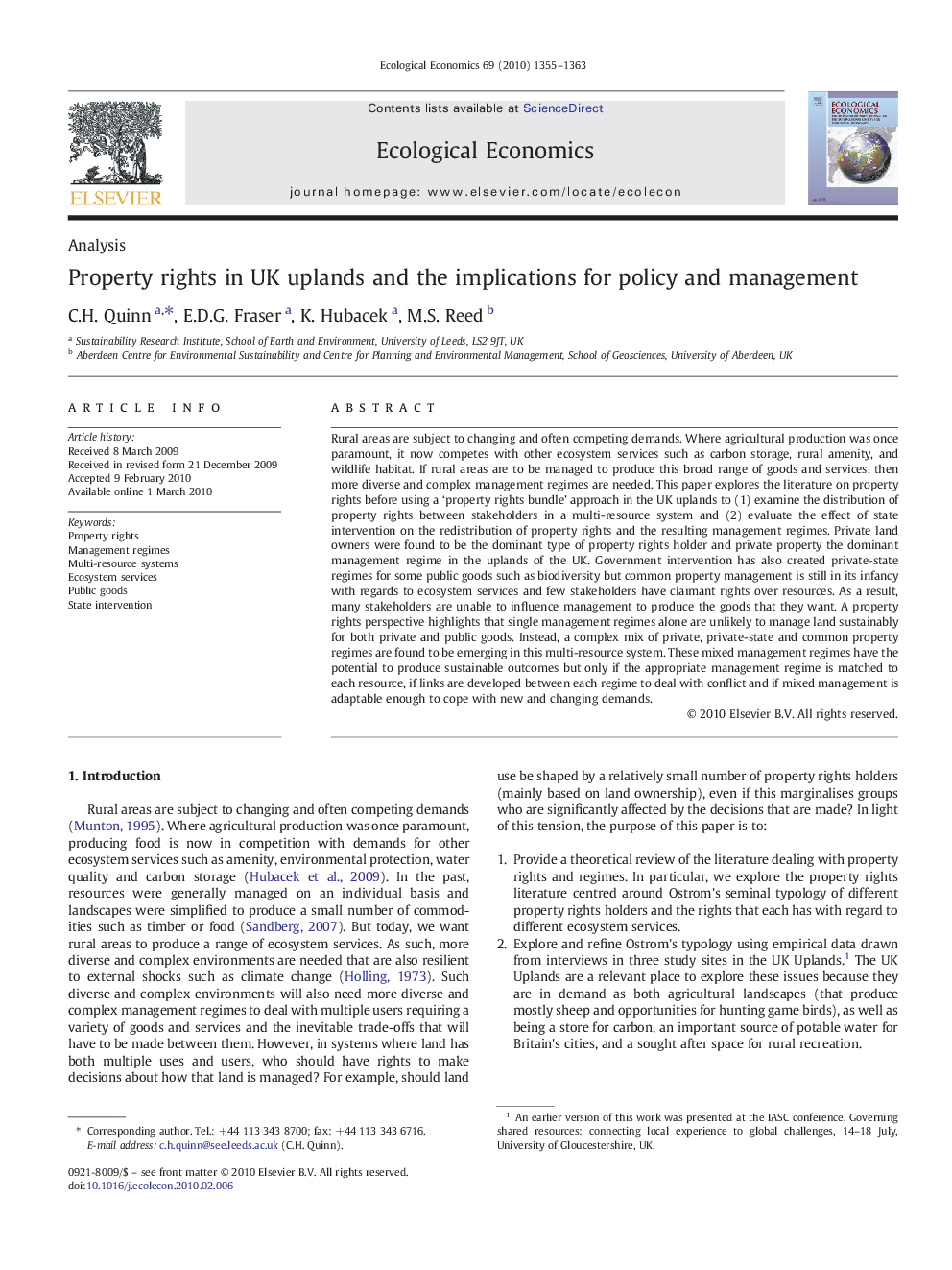 Property rights in UK uplands and the implications for policy and management