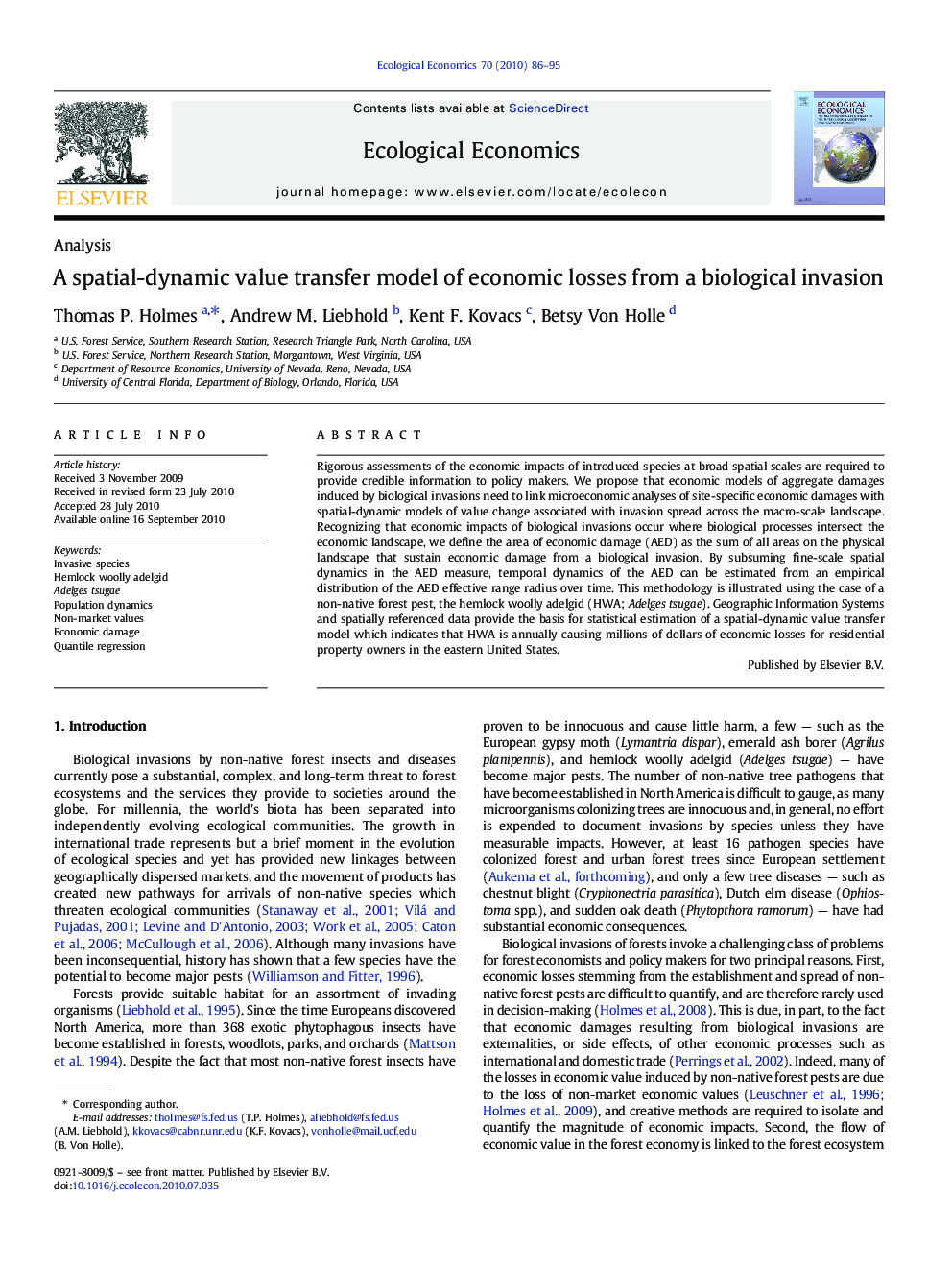 A spatial-dynamic value transfer model of economic losses from a biological invasion