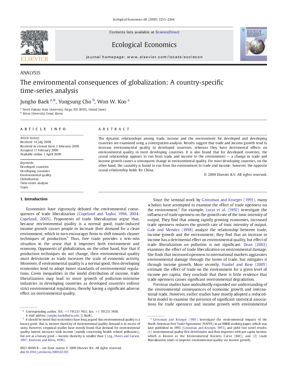 The environmental consequences of globalization: A country-specific time-series analysis