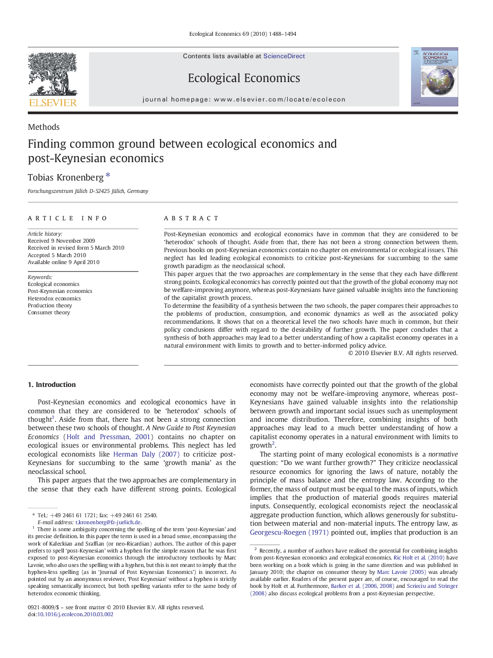 Finding common ground between ecological economics and post-Keynesian economics