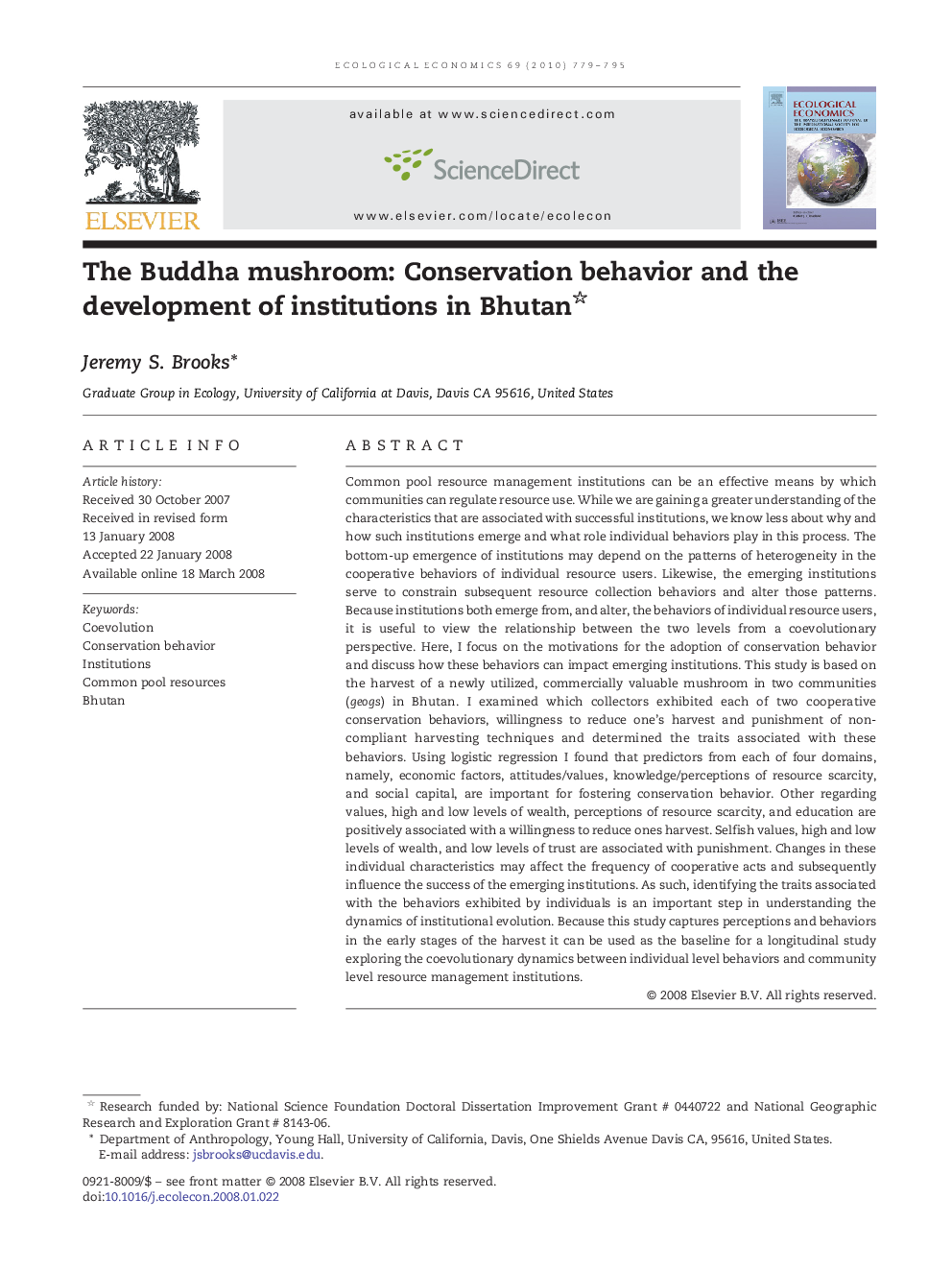 The Buddha mushroom: Conservation behavior and the development of institutions in Bhutan