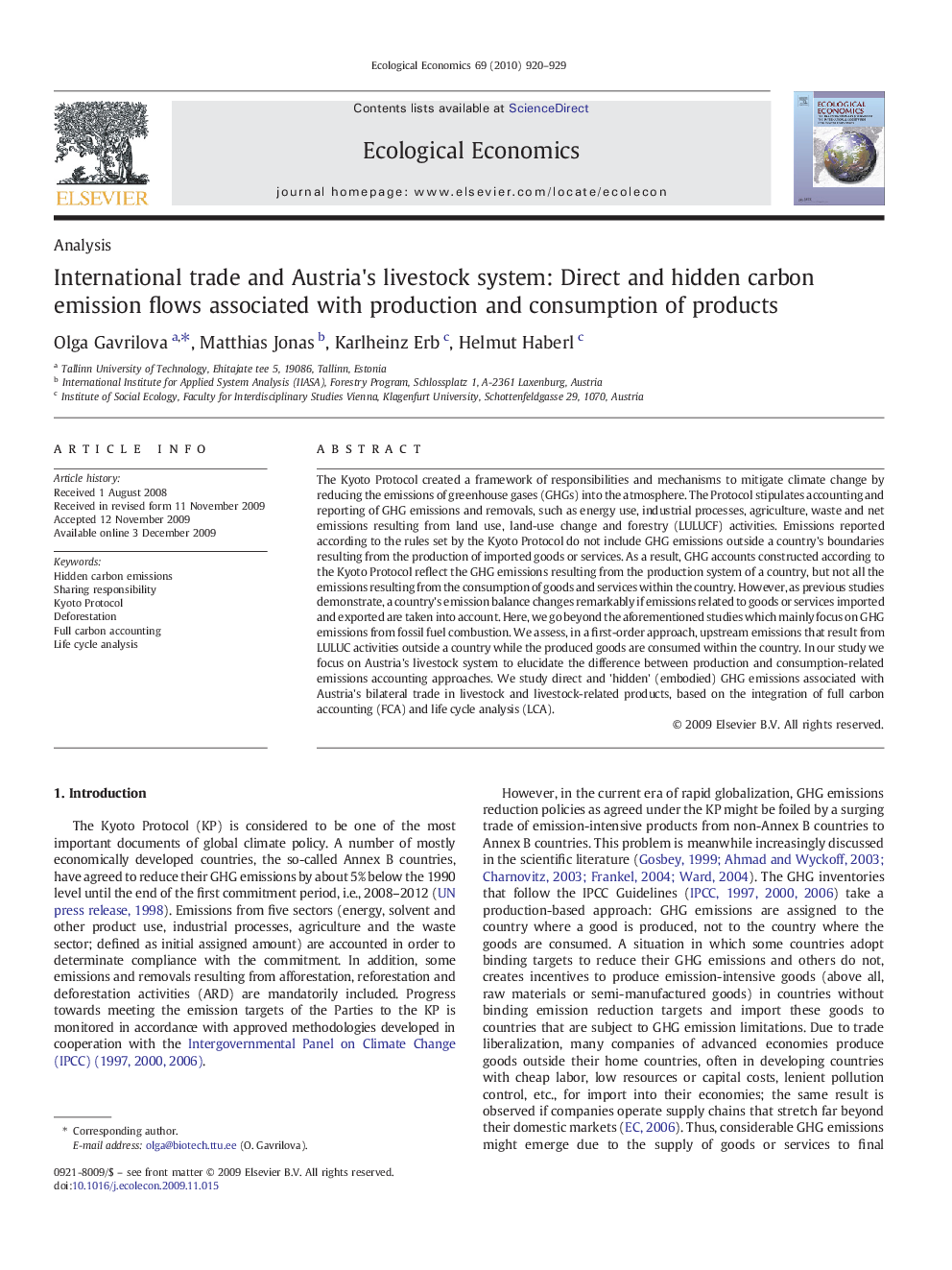 International trade and Austria's livestock system: Direct and hidden carbon emission flows associated with production and consumption of products