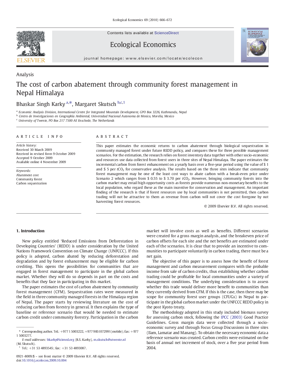 AnalysisThe cost of carbon abatement through community forest management in Nepal Himalaya