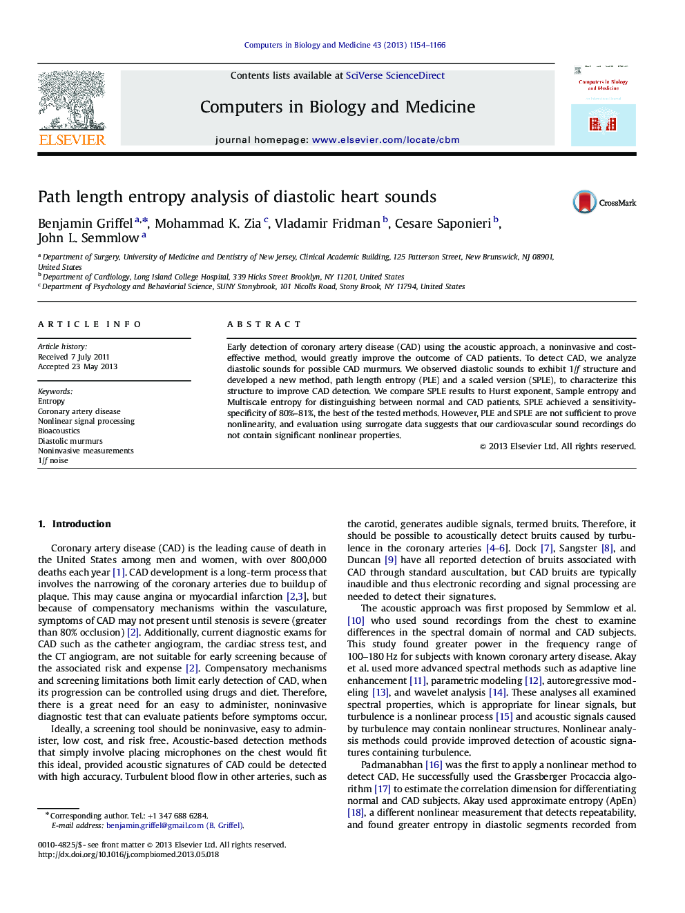 Path length entropy analysis of diastolic heart sounds