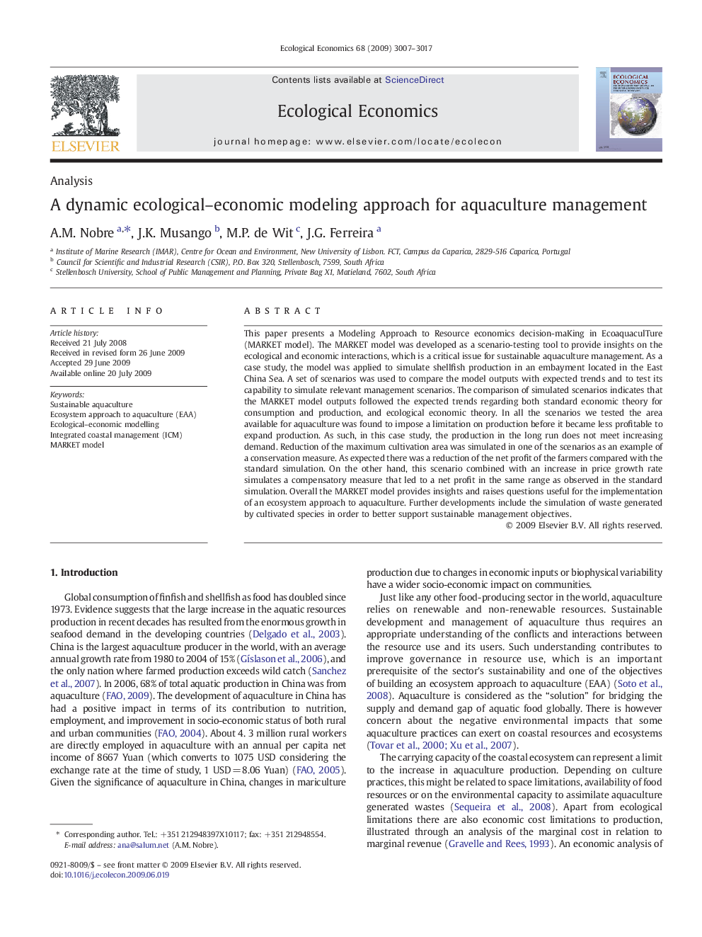 A dynamic ecological-economic modeling approach for aquaculture management