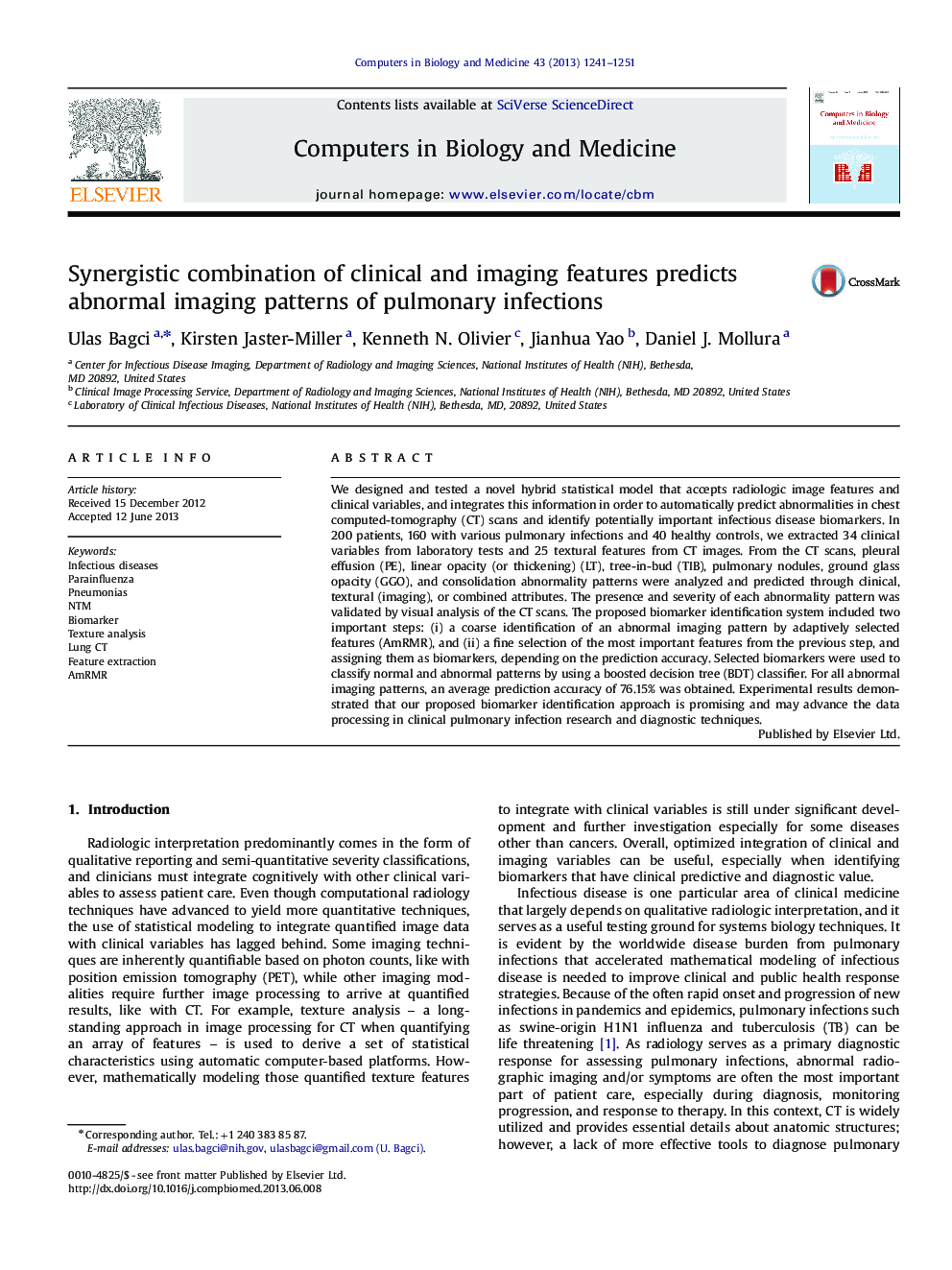 Synergistic combination of clinical and imaging features predicts abnormal imaging patterns of pulmonary infections