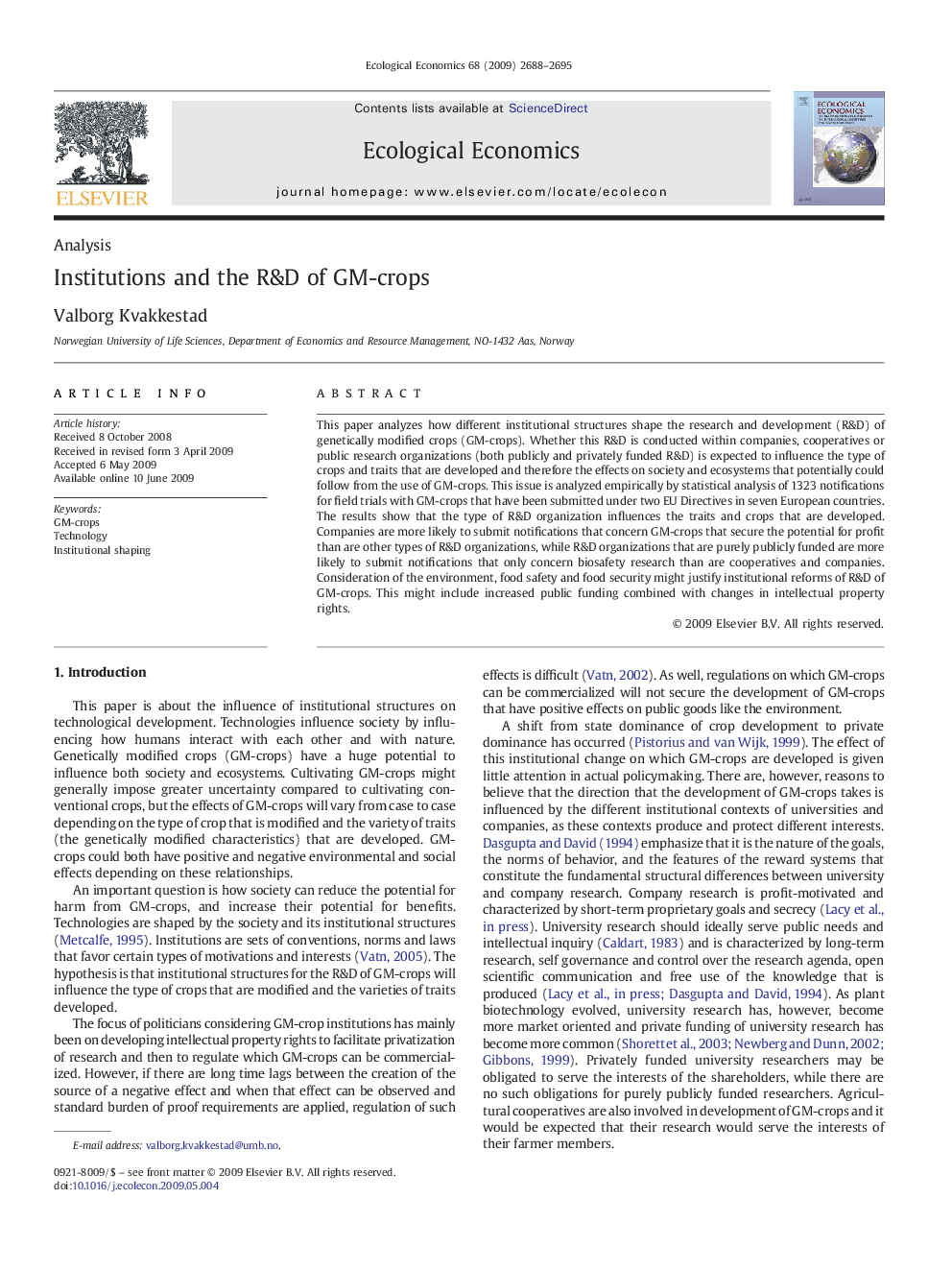 Institutions and the R&D of GM-crops