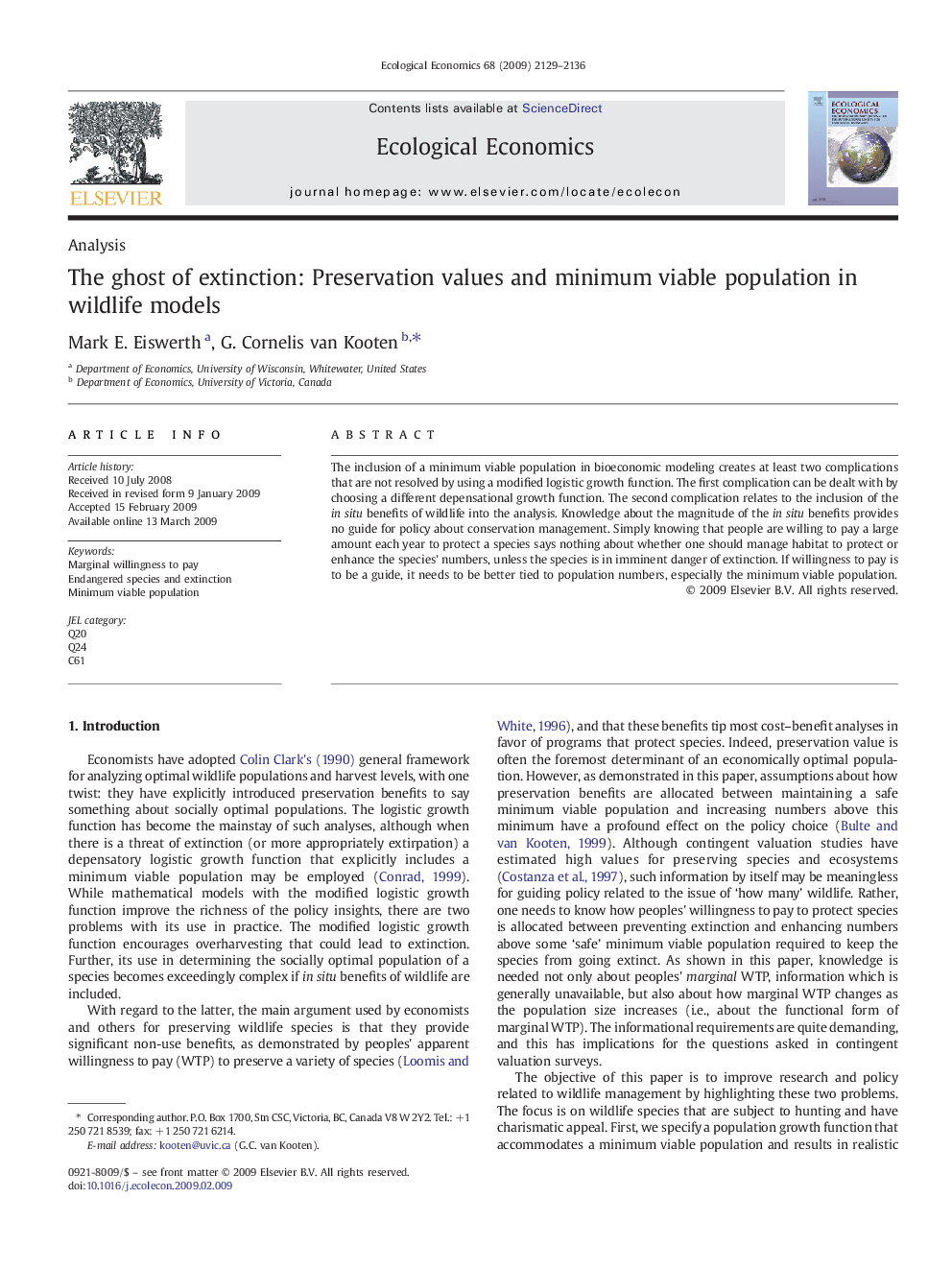 The ghost of extinction: Preservation values and minimum viable population in wildlife models