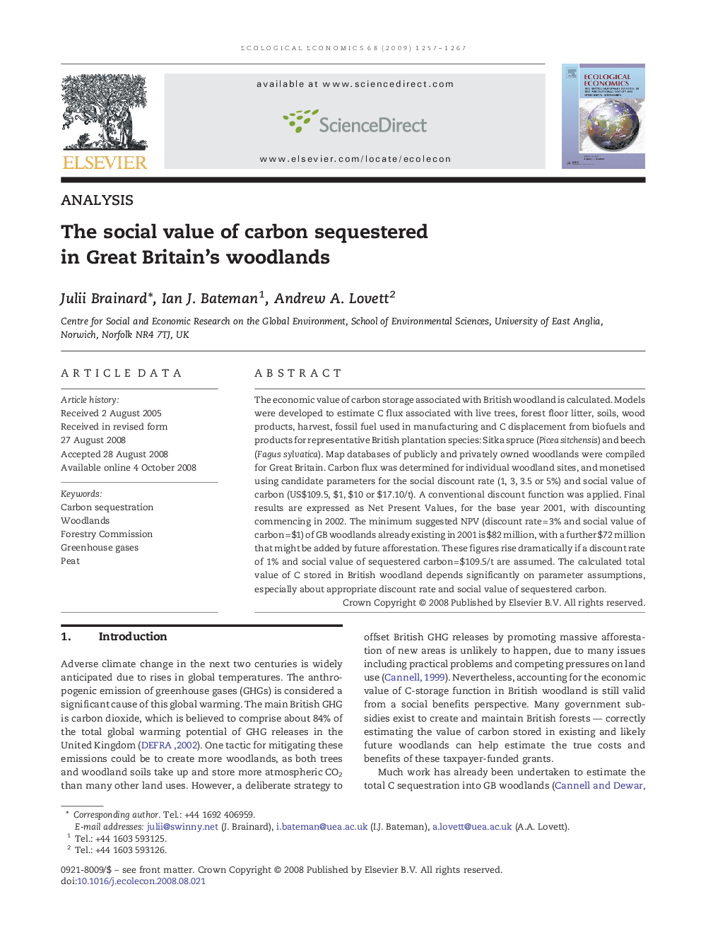 عکس صفحه اول مقاله: AnalysisThe social value of carbon sequestered in Great Britain's woodlands AnalysisThe social value of carbon sequestered in Great Britain's woodlands