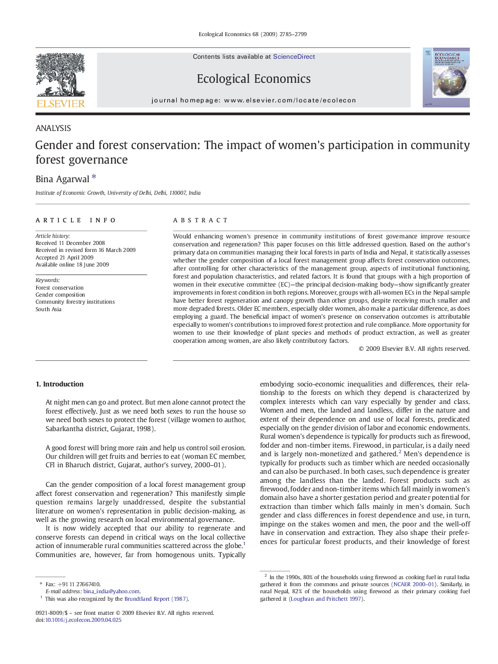 Gender and forest conservation: The impact of women's participation in community forest governance