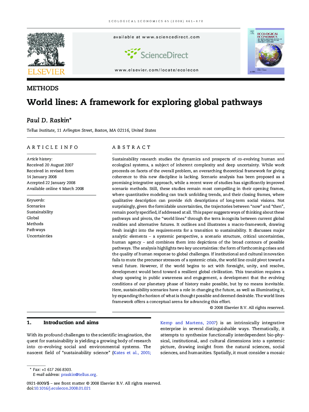 World lines: A framework for exploring global pathways