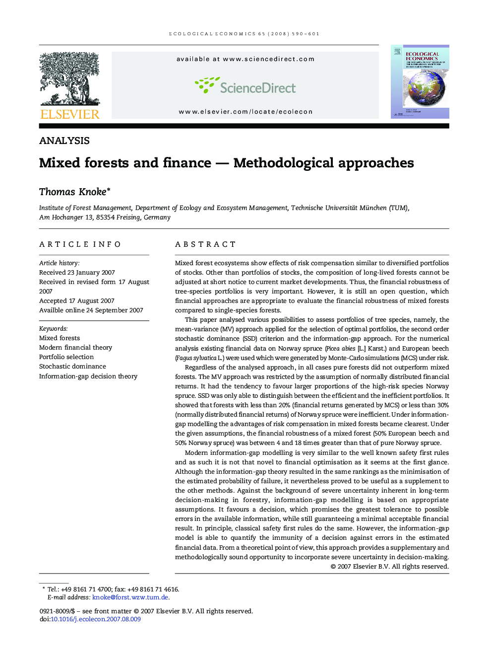 AnalysisMixed forests and finance - Methodological approaches