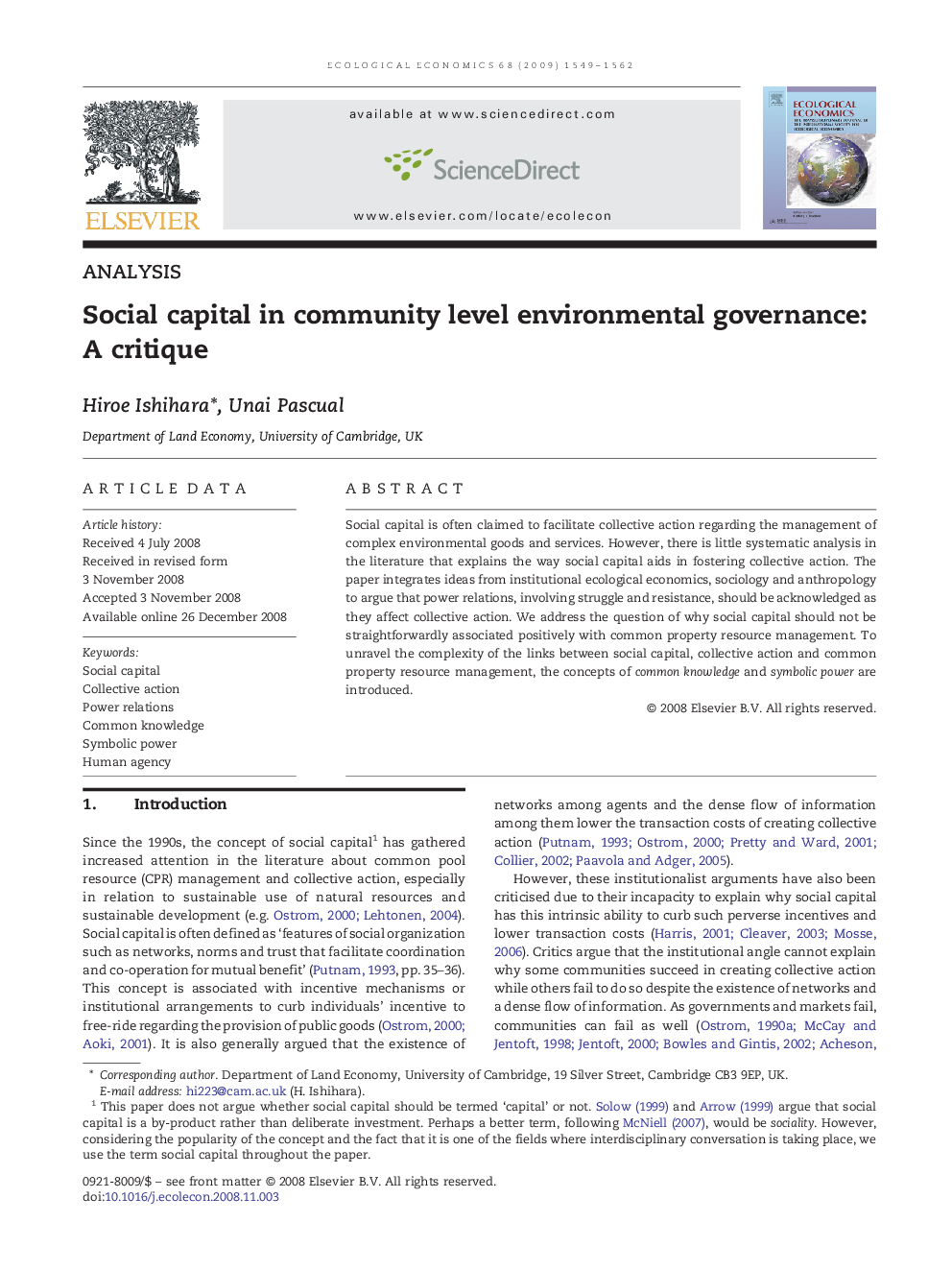 Social capital in community level environmental governance: A critique